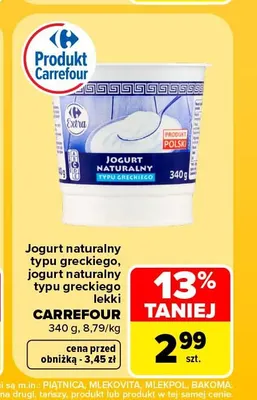Jogurt naturalny typu greckiego Carrefour promocja w Carrefour