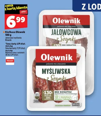 Kiełbasa jałowcowa z szynki Olewnik promocja w TOPAZ