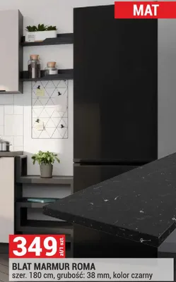 Blat marmur Roma szer. 180 cm, grubość: 38 mm, kolor czarny promocja w Merkury Market