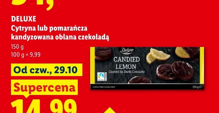 Cytryna kandyzowana oblana czekoladą Deluxe promocja w Lidl