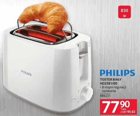 Toster biały Philips HD2581/00 8 stopni regulacji opiekania promocja w Selgros