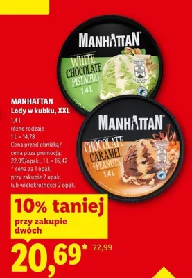 Lody w kubku XXL Manhattan White Chocolate Pistachio promocja w Lidl