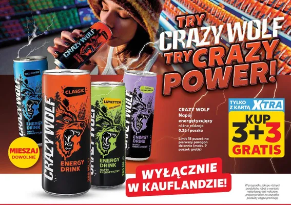 Napój energetyzujący Crazy Wolf Classic promocja w Kaufland
