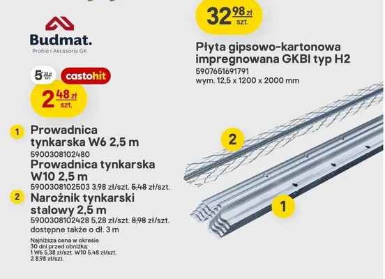 Prowadnica tynkarska Budmat W6 2,5 m promocja w Castorama