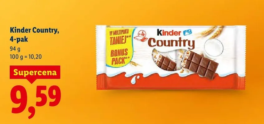 Batonik Kinder Country, 4-pak promocja w Lidl