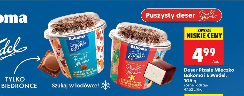 Deser Ptasie Mleczko, różne rodzaje promocja w Biedronka