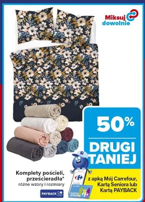 Komplety pościeli, prześcieradła różne wzory i rozmiary promocja w Carrefour Market