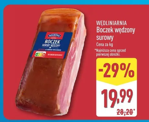 Boczek wędzony surowy Wędliniarnia promocja w Aldi