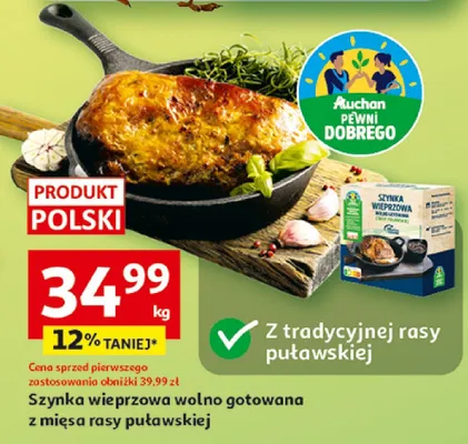 Szynka wieprzowa wolno gotowana z mięsa rasy puławskiej promocja w Auchan