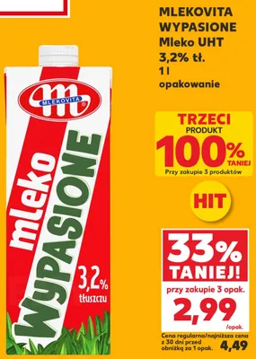 Mleko UHT MLEKOVITA WYPASIONE 3,2% tł. promocja w Kaufland