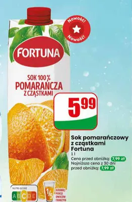 Sok pomarańczowy z cząstkami Fortuna promocja w Dino