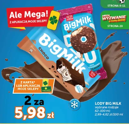 Lody Big Milk o smaku ciasteczkowo-czekoladowym Algida promocja w ABC