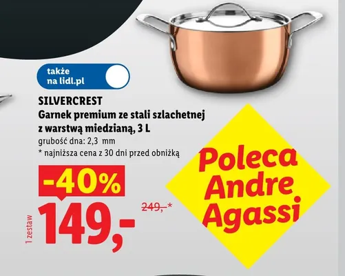 Garnek premium ze stali szlachetnej z warstwą miedzianą 3 l Silvercrest promocja w Lidl