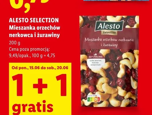 Mieszanka orzechów nerkowca i żurawiny Alesto Selection promocja w Lidl
