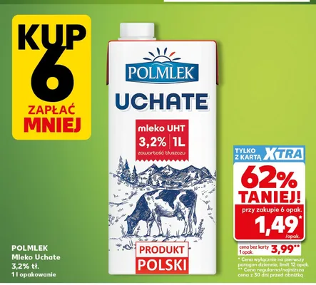 Mleko UHT Uchate 3,2% POLMLEK promocja w Kaufland