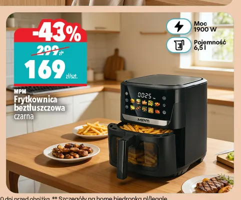 Frytkownica beztłuszczowa czarna Mpm promocja w Biedronka Home