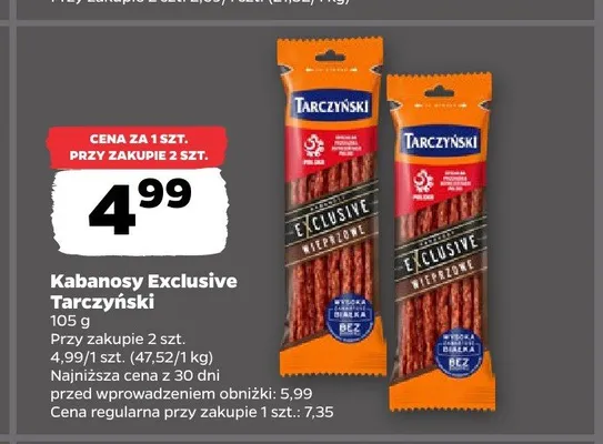 Kabanosy Exclusive Tarczyński wieprzowe promocja w Netto