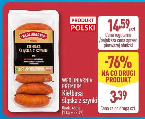 Kiełbasa śląska z szynki Wędliniarnia Premium promocja w Aldi