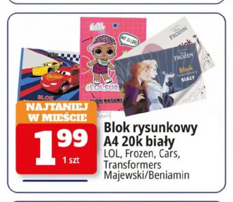 Blok rysunkowy A4 20 kartek biały Transformers promocja w Leclerc