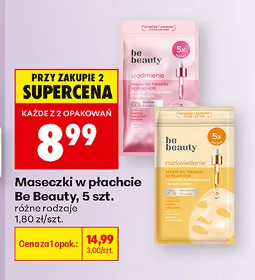 Maseczki w płachcie Be Beauty promocja w Biedronka