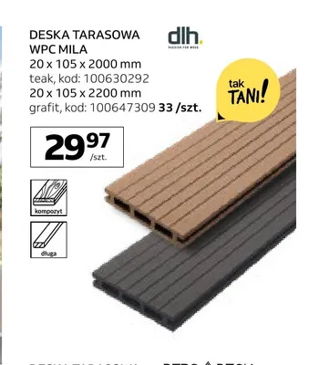 Deska tarasowa Wpc Mila 20x105x2200 mm Dlh promocja w Komfort