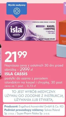 Pastylki do ssania z porostem islandzkim na kaszel i chrypkę Isla Cassis promocja w Super-Pharm