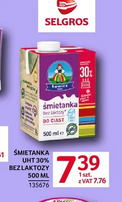 Śmietanka UHT bez laktozy Łowicz 30% promocja w Selgros