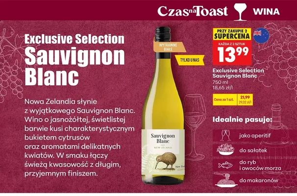 Wino białe wytrawne Exclusive Selection Sauvignon Blanc promocja w Biedronka