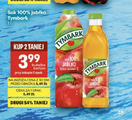 Sok jabłko Tymbark 100% promocja w Delikatesy Centrum