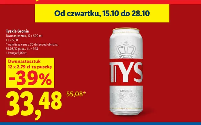 Piwo Tyskie Gronie 12-pak 500 ml promocja w Lidl