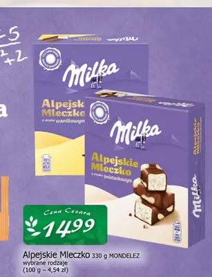 Alpejskie Mleczko o smaku waniliowym Milka promocja w CEZAR Delikatesy