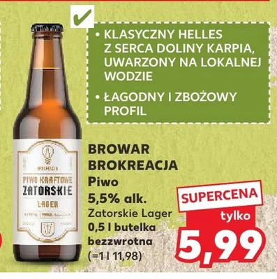Piwo 5,5% alk. Zatorskie Lager promocja w Kaufland