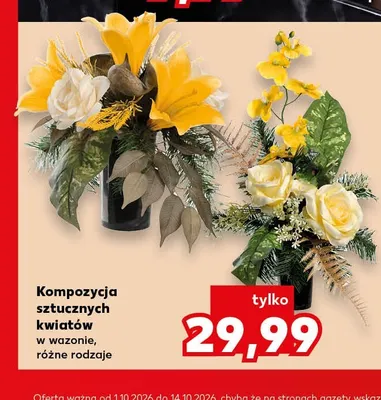 Kompozycja sztucznych kwiatów w wazonie promocja w Kaufland
