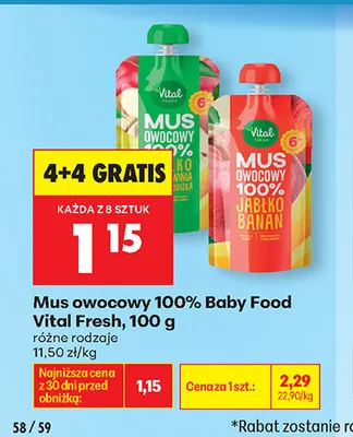 Mus owocowy 100% Baby Food Vital Fresh Jabłko Banan promocja w Biedronka