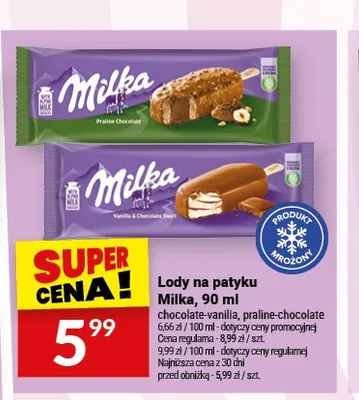 Lody na patyku Milka chocolate-vanilla promocja w Twój Market