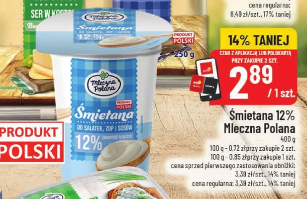 Śmietana Mleczna Polana 12% promocja w POLOmarket