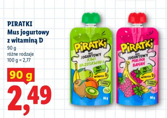 Mus jogurtowy Piratki kiwi brzoskwinia promocja w Lidl