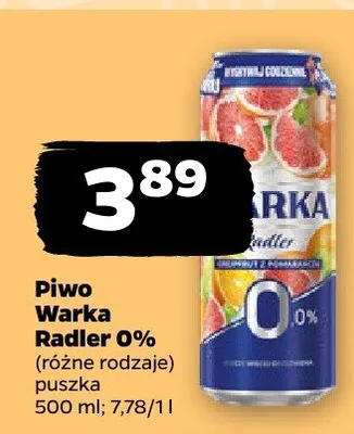 Piwo Warka Radler 0% puszka promocja w Netto