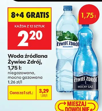 Woda źródlana niegazowana, mocno gazowana promocja w Biedronka