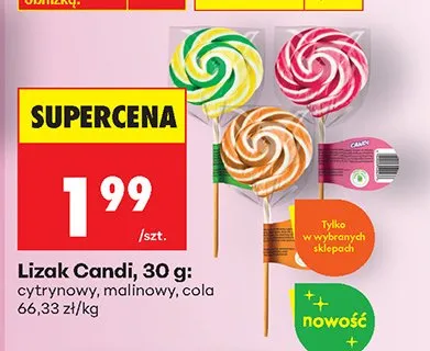 Lizak Candi cytrynowy, malinowy, cola promocja w Biedronka