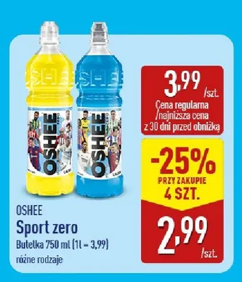 Napój izotoniczny Oshee Sport zero wieloowocowy promocja w Aldi