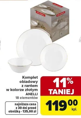 Komplet obiadowy z rantem w kolorze złotym Anelli promocja w Carrefour