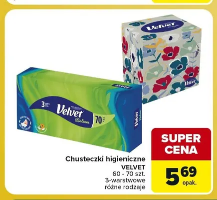 Chusteczki higieniczne 3-warstwowe Velvet promocja w Carrefour Express