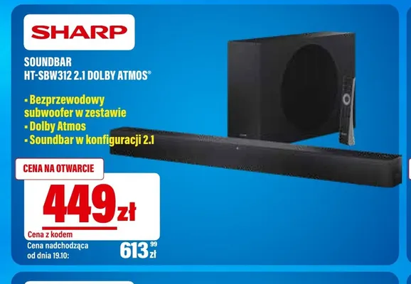 Soundbar HT-SBW312 2,1 Dolby Atmos Sharp promocja w RTV EURO AGD