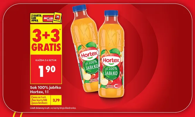 Sok 100% jabłko Hortex promocja w Biedronka