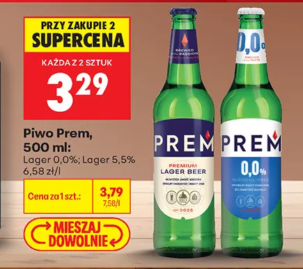 Piwo bezalkoholowe Prem Lager promocja w Biedronka