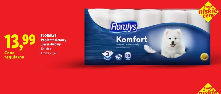Papier toaletowy 3-warstwowy Floralys 10-pak promocja w Lidl