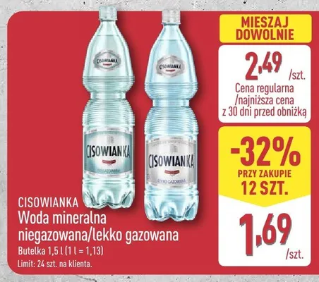 Woda mineralna Cisowianka niegazowana promocja w Aldi