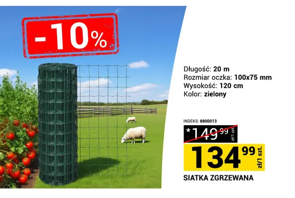 Siatka zgrzewana długość 20m rozmiar oczka 100x75mm wysokość 120cm zielona promocja w Merkury Market