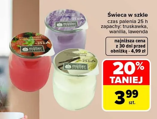 Świeca w szkle czas palenia 25h wanilia Müller Kerzen promocja w Carrefour